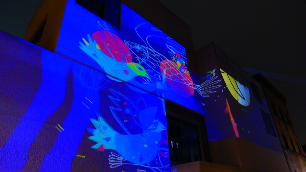 Lichtkunst Projektion Fassade Kopffarben Chagall Fürth